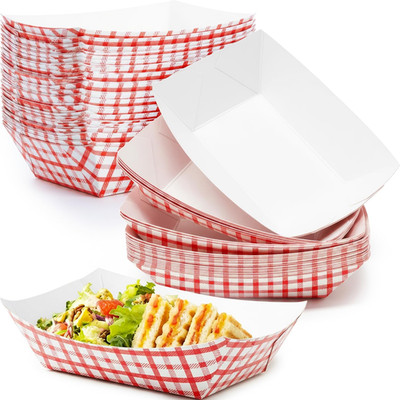 Heavy Duty, Greaseproof 5 Lbs Paper Food Trays 50 Pk. Recyclable, Coated Mini Pa