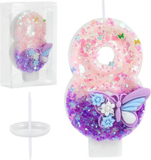 Birthday Number Candles Pink and Purple Butterfly Birthday Candles for Cake Glit