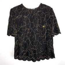 Vintage Scala beaded silk scalloped blouse go...