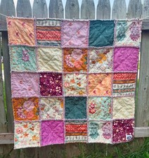 Handmade Woodland Baby Quilt: Patchwork Quilt, Cotton Rag Quilt, Moonlight Bunny