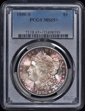 1880-S Morgan Silver Dollar $1 PCGS MS65+ - Nice Toning!