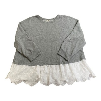Ava & Viv graues Sweatshirt mit weißem Spitzensaum weicher Lagenlook Gr. XL