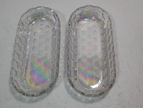 2- Vintage Federal Glass Colonial (Iridescent) 10.5" Oval Celery Dish's