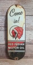 Vintage Red Indian Motor Oil McColl Frontenac Porcelain Metal Door Push Sign