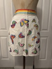 Vintage Y2K White 100 Cotton Butterfly Embroidered Skirt Size 4