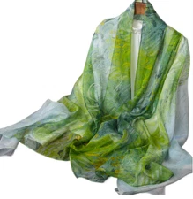100% Silk Scarf Women neckerchief large Shawl Wrap Floral green yellow HD118-11
