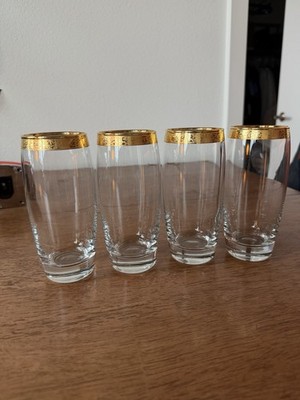 Vintage Pasabahce 22k Gold Rim Clear Drinking Highball Glasses 5.75'' Set of 4