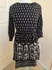 GAP Kid Black Floral Long Sleeves Cotton Dress Sz 12 XL