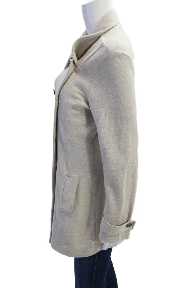 Nic + Zoe Womens Double Breasted Collared Knit Coat Beige Cotton Size Large - Image 2 of 4