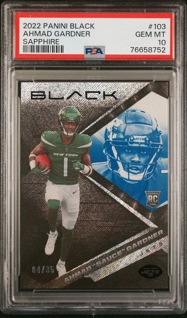 2022 Panini Black Ahmad Sauce Gardner Sapphire Rookie 4/35 PSA 10 #103
