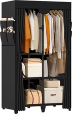 Wardrobe Closet, Quick and Easy Assembly, Black Portable 34 Inch, 
