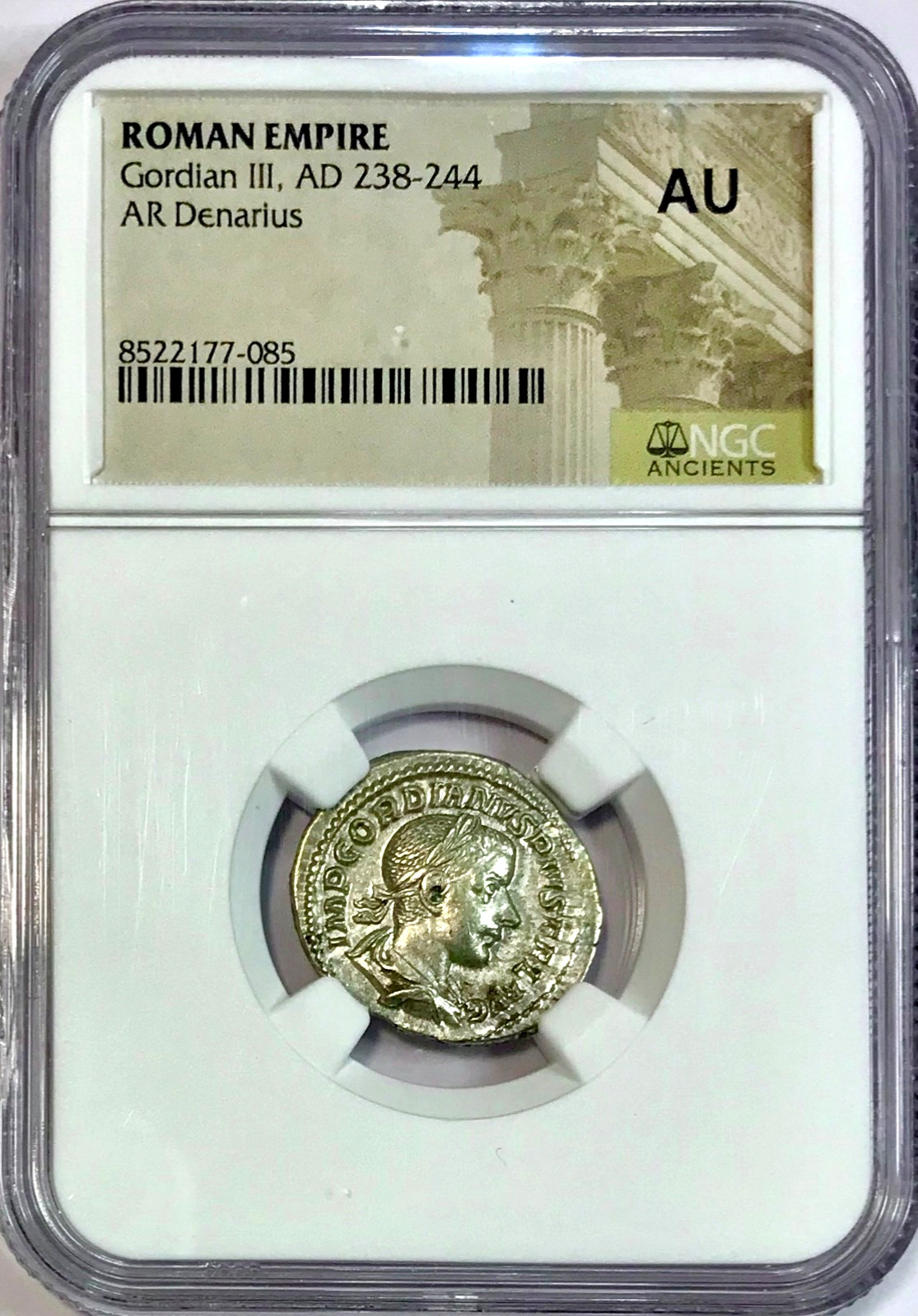 Satiny PQ+ 238-244 AD Gordian III Ancient Roman Silver AR Denarius Coin NGC AU
