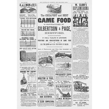 VICTORIAN ADVERTS Game Food, Fencing, Lawn Mowers - Antique Print 1891