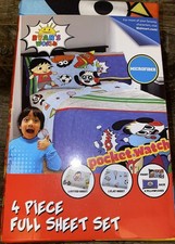 Ryan's World  4-Piece Sheet Set Full Flat Fitted Pillow Cases Microfiber