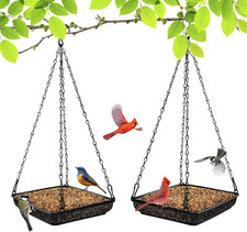 Hanging Bird Feeder Tray Metal Mesh Platform Seed Feeder with Durable Chains for