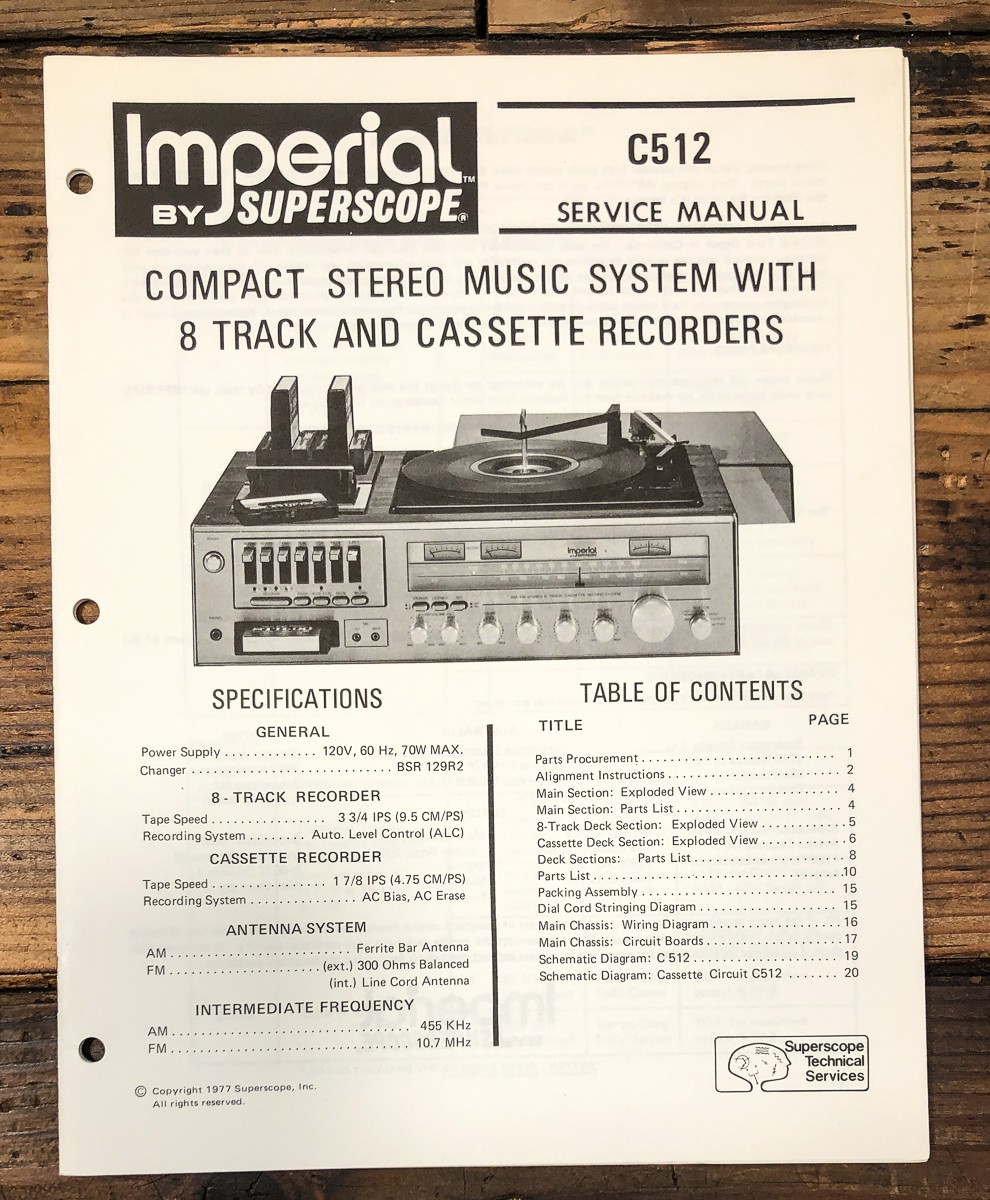 Imperial / Superscope C512 C-512 Stereo Service Manual *Original*