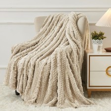 Fleece Throw Blanket Cozy Soft Lightweight Fuzzy Couch Warm Khaki 50x60 Inch