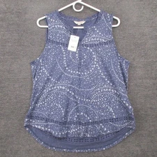 Lucky Brand Shirt Womens L Sleeveless Star Embroidered Blouse Blue Celestial