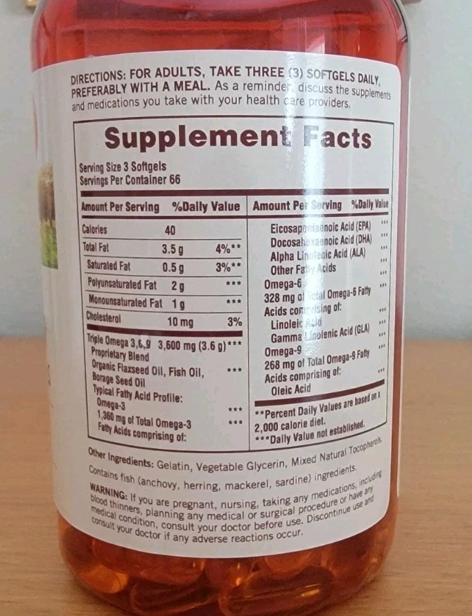 Sundown Omega 3-6-9 Fish & Borage Oils 200 Softgels Heart & Circulatory EXP 7/26 - Image 2 of 4