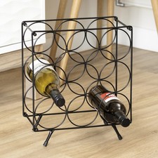 Black Metal Wine Rack 9 Bottle Holder Square Freestanding Kitchen Storage Stand