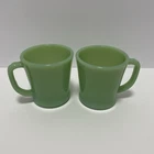 Fire King Oven Ware Jadeite Coffee Mugs Set of 2 USA Made Vintage D Handle MCM