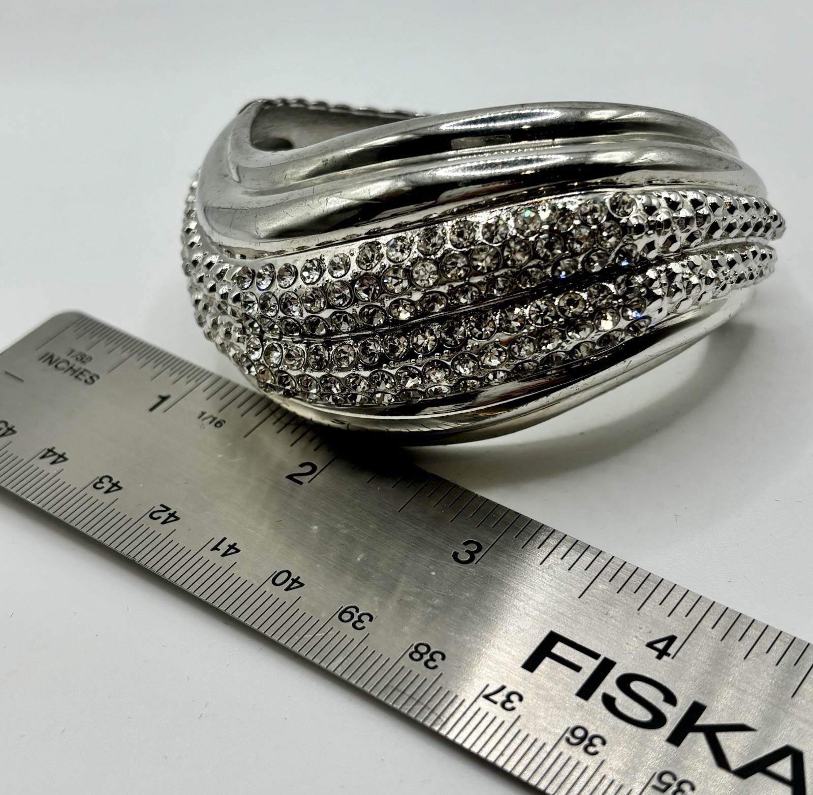 Clear Rhinestone  Silver Tone Hinged Cuff Bracele… - image 4