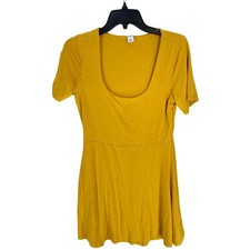 Old Navy Dress Size M Yellow Knee Length Square Neck Short Sleeve Fit Flare