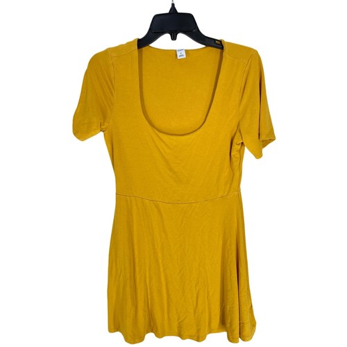 Old Navy Dress Size M Yellow Knee Length Square Neck Short Sleeve Fit Flare
