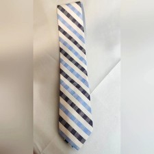 IZOD Tie Navy Light Blue White Plaid Silk Cotton Blend Preppy Aademia Event
