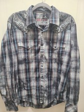 Wrangler Rock 47 Men's Size Large Western Pearl Snap Shirt Plaid Black Blue