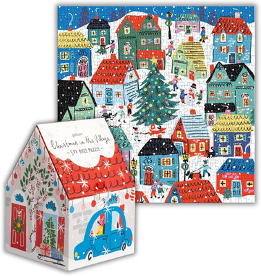 Galison Christmas in the Village   500 Piece Unique House Shaped Puzzle NEW