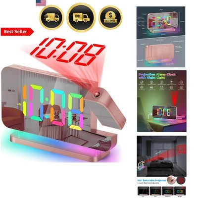 Projection Alarm Clock Digital LED Mirror Ceiling Wall RGB Night Light USB C ...