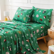 Green Forest Animals Twin Sheets Set for Kids 3 Piece Soft Microfiber Bed She...