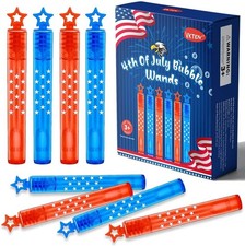 VKTEN 32Pcs 4th of July Mini Bubble Wands Patriotic Red White Blue Bubbles