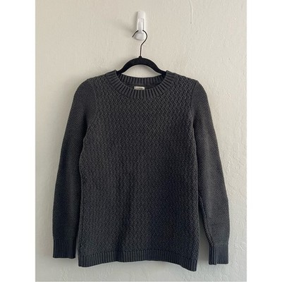 LL Bean Gray Thick Knit Cotton Pull Over Crew Sweater Mens Size Small