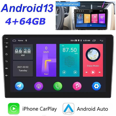 10.1inch Double 2 Din Car Stereo Radio Android 13 Carplay GPS Wifi BT MP5 4+64GB