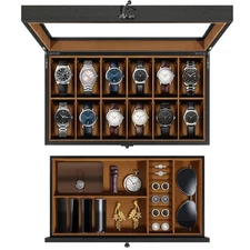 12 Slots Watch Box Solid Wood Organizer Watch Case Jewelry Storage Display Case