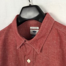Old Navy Mens Chambray Shirt Large Red Linen Blend Retro Preppy Utility Workwear