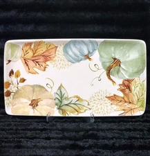 Sage Leaves & Pumpkins Serving Tray 14" Thanksgiving Autumn Hill Potter's Studio