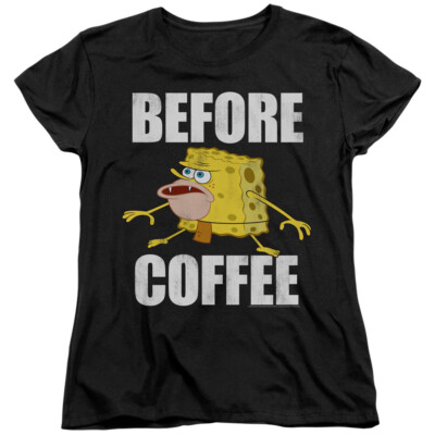 SPONGEBOB SQUAREPANTS BEFORE COFFEE Licensed Women's Graphic Tee Shirt SM-2XL