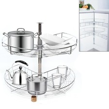 270° Kitchen Cabinet carousel Height adjustable 2-Tier Corner Pantry Basket 710m