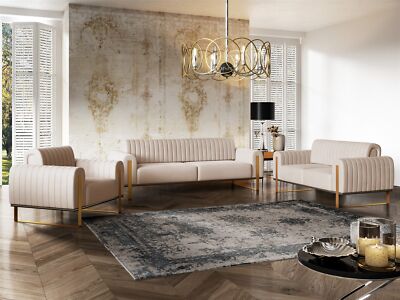 Sofaset Designersofas VALERIE 3-2-1 in Stoff Elisa Velvet Beige