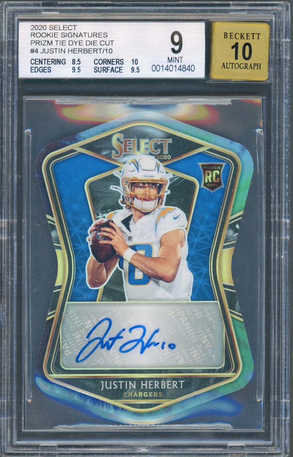Justin Herbert Panini Select Rookie Signatures #JHE Die-Cut Tie-Dye