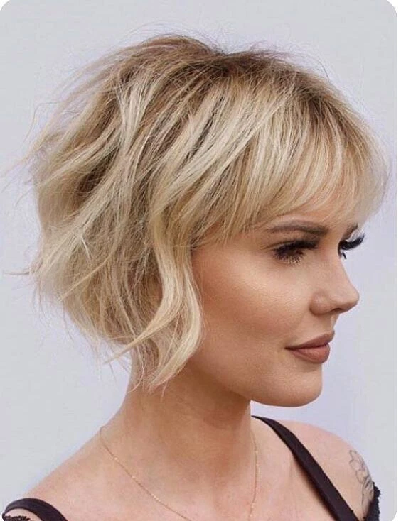 Choppy Bobs Wavy Hairstyle Blonde Mix Dark Top Synthetic Hair Wigs
