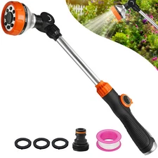 Heavy Duty Metal Watering Wand 3/4" Garden Hose Nozzle Sprayer 8 Spray Patterns