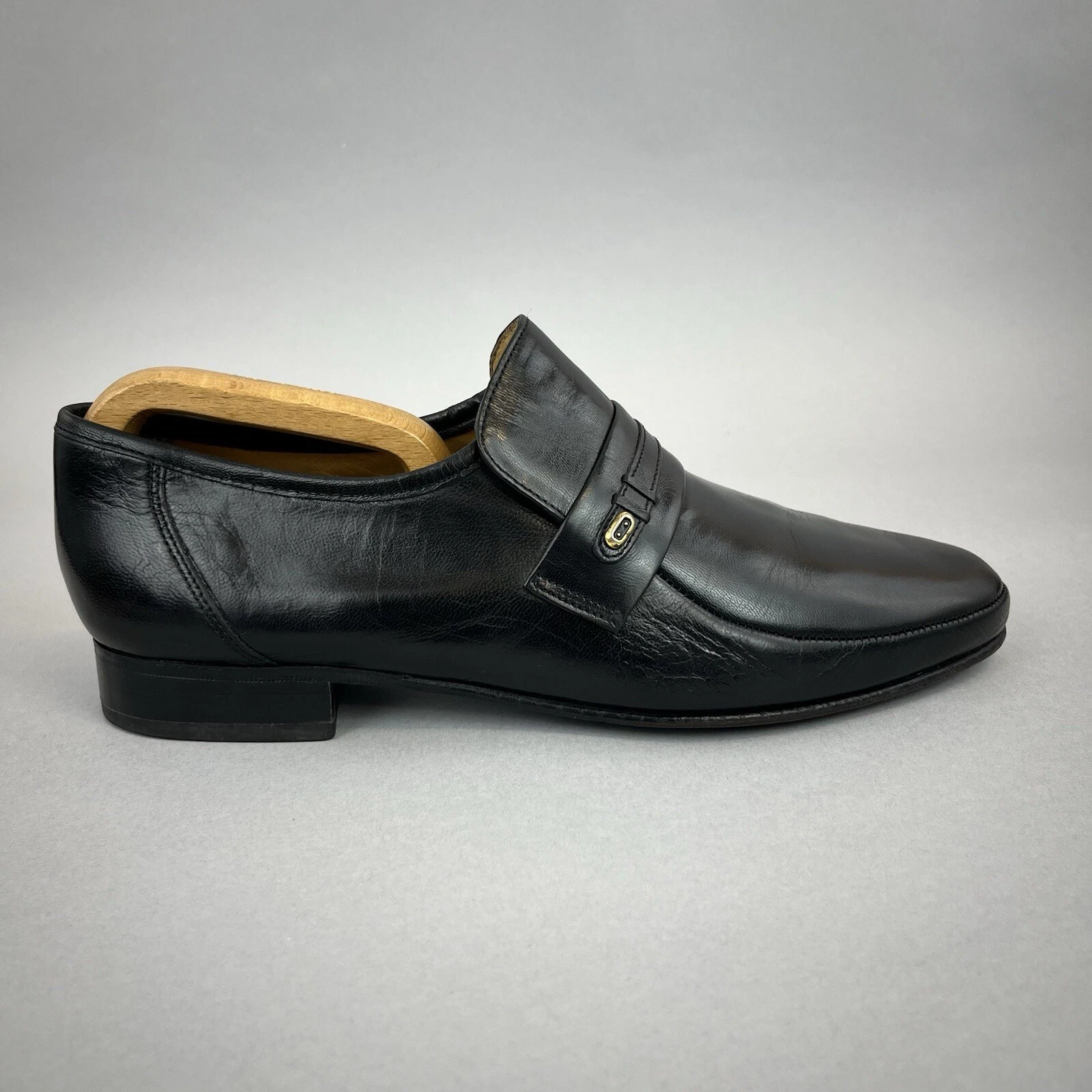 Mocassini slip on Clarks vintage in pelle nera scarpe eleganti formali UK8 5