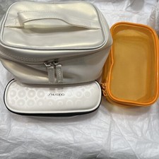 Excellent Clean Lot Of 3 Shiseido Pearl White Orange Zipper Makeup Bags Pouches