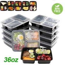 36OZ Meal Prep Containers 3 Compartment Food Storage Microwavable Lunch Box