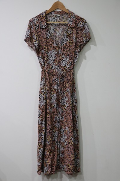 ONLY Women's Midi Shirt Dress Size M Black Floral Button Up Tie Waist - VG Cond.