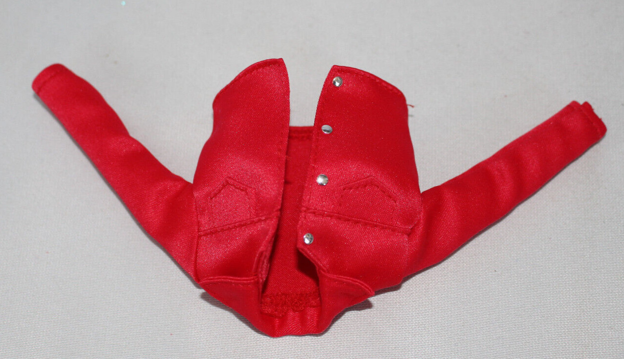 Red Crop Jacket Barbie Doll Short Coat Long Sleeve Jean Style Cowgirl Accessory